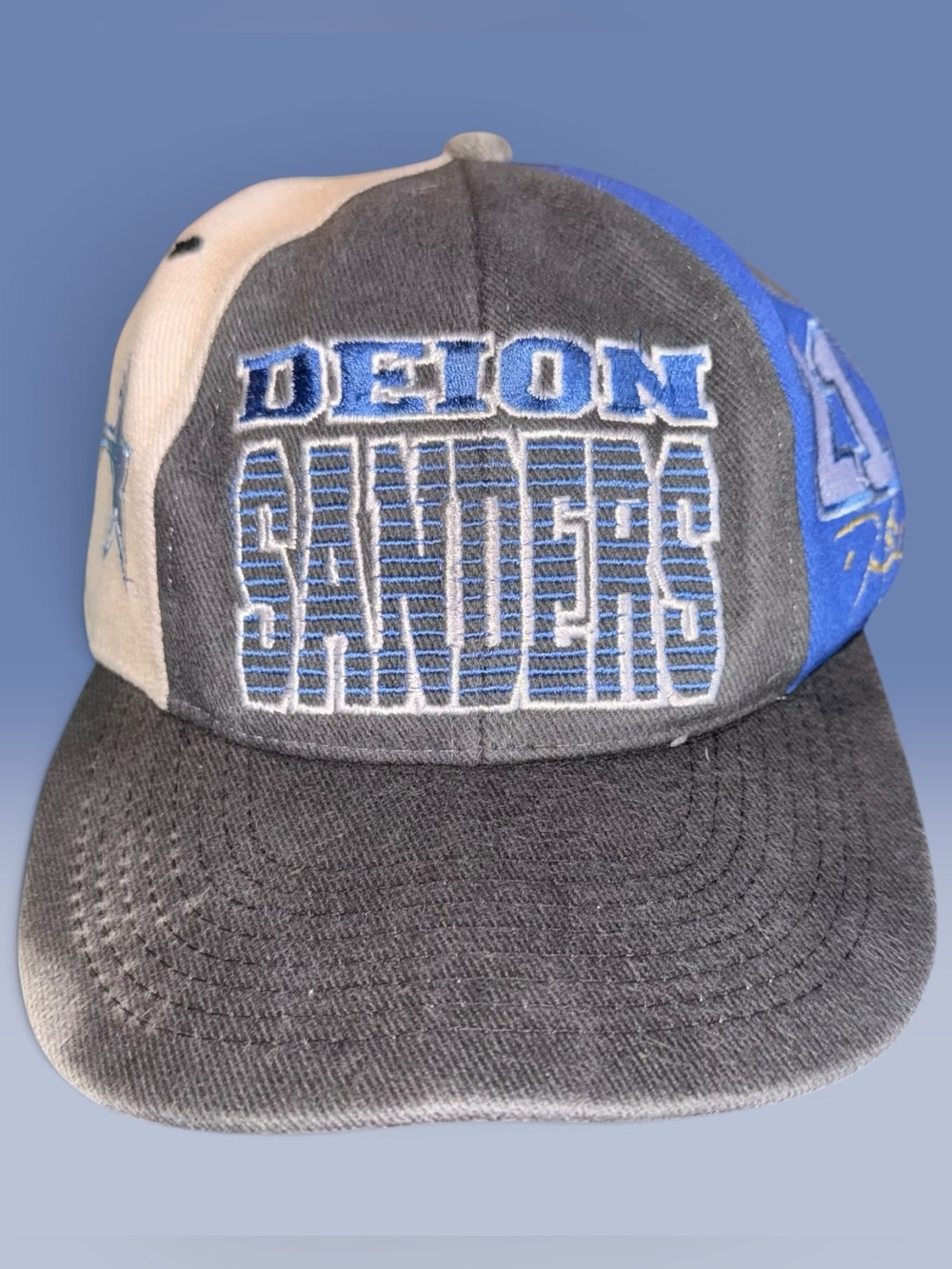 Vintage 90s Deion Sanders Dallas Cowboys #21 Color-Blocked Snapback Hat